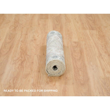 Load image into Gallery viewer, 2&#39;7&quot;x8&#39; Lexicon White, Extra Soft Wool, Plush And Lush, Natural Dyes, Unique Flower Rosettes Border Design, Shiraz Reimagined, Hand Knotted, Runner Sustainable Oriental Rug FWR395196