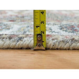 2'7"x8' Lexicon White, Extra Soft Wool, Plush And Lush, Natural Dyes, Unique Flower Rosettes Border Design, Shiraz Reimagined, Hand Knotted, Runner Sustainable Oriental Rug FWR395196