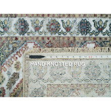 Load image into Gallery viewer, 2&#39;7&quot;x8&#39; Lexicon White, Extra Soft Wool, Plush And Lush, Natural Dyes, Unique Flower Rosettes Border Design, Shiraz Reimagined, Hand Knotted, Runner Sustainable Oriental Rug FWR395196