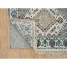 Load image into Gallery viewer, 2&#39;6&quot;x9&#39;9&quot; Anti-flash White, Shiraz Reimagined, Unique Flower Rosettes Border Design, Hand Knotted, Natural Dyes, Organic Wool, Soft Pile, Runner Sustainable Oriental Rug FWR395202