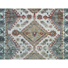 Load image into Gallery viewer, 2&#39;6&quot;x9&#39;9&quot; Anti-flash White, Shiraz Reimagined, Unique Flower Rosettes Border Design, Hand Knotted, Natural Dyes, Organic Wool, Soft Pile, Runner Sustainable Oriental Rug FWR395202