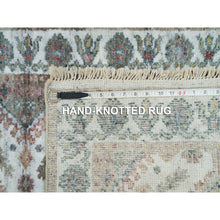 Load image into Gallery viewer, 2&#39;6&quot;x9&#39;9&quot; Anti-flash White, Shiraz Reimagined, Unique Flower Rosettes Border Design, Hand Knotted, Natural Dyes, Organic Wool, Soft Pile, Runner Sustainable Oriental Rug FWR395202