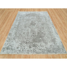Load image into Gallery viewer, 8&#39;x10&#39;2&quot; Chrome And Battleship Gray, Broken And Erased Persian Design, Hand Knotted, Wool And Silk, Oriental Rug FWR395232