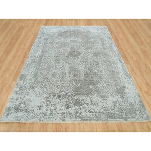 8'x10'2" Chrome And Battleship Gray, Broken And Erased Persian Design, Hand Knotted, Wool And Silk, Oriental Rug FWR395232