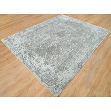 Load image into Gallery viewer, 8&#39;x10&#39;2&quot; Chrome And Battleship Gray, Broken And Erased Persian Design, Hand Knotted, Wool And Silk, Oriental Rug FWR395232