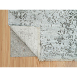 8'x10'2" Chrome And Battleship Gray, Broken And Erased Persian Design, Hand Knotted, Wool And Silk, Oriental Rug FWR395232