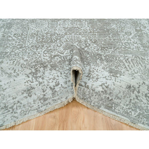 8'x10'2" Chrome And Battleship Gray, Broken And Erased Persian Design, Hand Knotted, Wool And Silk, Oriental Rug FWR395232