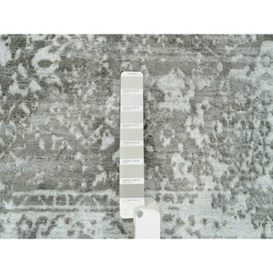 8'x10'2" Chrome And Battleship Gray, Broken And Erased Persian Design, Hand Knotted, Wool And Silk, Oriental Rug FWR395232