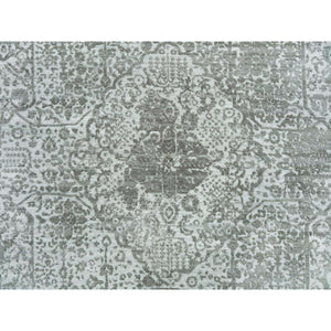 8'x10'2" Chrome And Battleship Gray, Broken And Erased Persian Design, Hand Knotted, Wool And Silk, Oriental Rug FWR395232