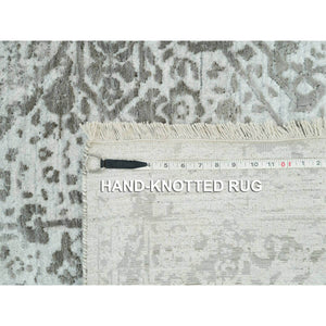 8'x10'2" Chrome And Battleship Gray, Broken And Erased Persian Design, Hand Knotted, Wool And Silk, Oriental Rug FWR395232