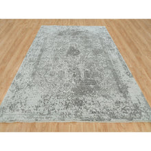 Load image into Gallery viewer, 9&#39;x12&#39; Gainsboro Grey, Wool And Silk, Hand Knotted, Broken And Erased Persian Design, Oriental Rug FWR395238