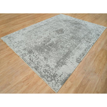 Load image into Gallery viewer, 9&#39;x12&#39; Gainsboro Grey, Wool And Silk, Hand Knotted, Broken And Erased Persian Design, Oriental Rug FWR395238