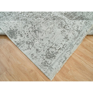 9'x12' Gainsboro Grey, Wool And Silk, Hand Knotted, Broken And Erased Persian Design, Oriental Rug FWR395238