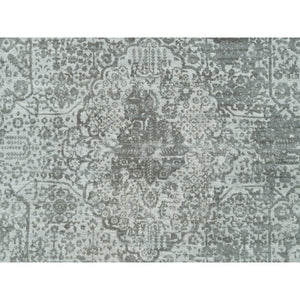 9'x12' Gainsboro Grey, Wool And Silk, Hand Knotted, Broken And Erased Persian Design, Oriental Rug FWR395238