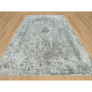 10'x14' Gainsboro, Hand Knotted, Wool And Silk, Broken And Erased Persian Design, Oriental Rug FWR395244