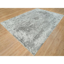 Load image into Gallery viewer, 10&#39;x14&#39; Gainsboro, Hand Knotted, Wool And Silk, Broken And Erased Persian Design, Oriental Rug FWR395244