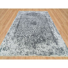 Load image into Gallery viewer, 9&#39;x12&#39;2&quot; Ice Gray And Black Coral, Hand Knotted, Wool And Silk, Broken And Erased Persian Design, Oriental Rug FWR395256