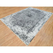 Load image into Gallery viewer, 9&#39;x12&#39;2&quot; Ice Gray And Black Coral, Hand Knotted, Wool And Silk, Broken And Erased Persian Design, Oriental Rug FWR395256