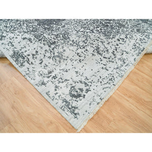 9'x12'2" Ice Gray And Black Coral, Hand Knotted, Wool And Silk, Broken And Erased Persian Design, Oriental Rug FWR395256