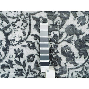 9'x12'2" Ice Gray And Black Coral, Hand Knotted, Wool And Silk, Broken And Erased Persian Design, Oriental Rug FWR395256
