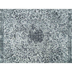 9'x12'2" Ice Gray And Black Coral, Hand Knotted, Wool And Silk, Broken And Erased Persian Design, Oriental Rug FWR395256