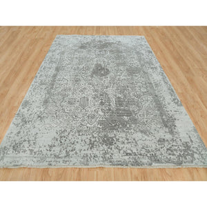 9'x12'1" Goose Gray, Broken Persian Design, Hand Knotted, Wool And Silk, Oriental Rug  FWR395262