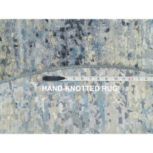 Load image into Gallery viewer, 7&#39;x7&#39; Blue Gray, Hand Knotted, Wool And Silk, Modern Abstract With Mosaic Design, Natural Dyes, Round Oriental Rug FWR395274