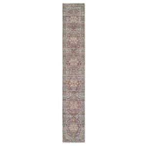 2'6"x15'8" Sangria Red, Soft and Vibrant Pile, Vegetable Dyes, Pure Wool, Heriz Revival, Hand Knotted, XL Runner Oriental Rug FWR395298