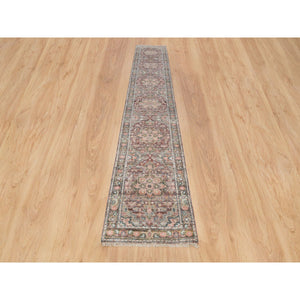 2'6"x15'8" Sangria Red, Soft and Vibrant Pile, Vegetable Dyes, Pure Wool, Heriz Revival, Hand Knotted, XL Runner Oriental Rug FWR395298