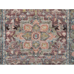 2'6"x15'8" Sangria Red, Soft and Vibrant Pile, Vegetable Dyes, Pure Wool, Heriz Revival, Hand Knotted, XL Runner Oriental Rug FWR395298