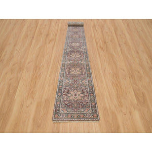 2'8"X23'10" Sangria Red, Hand Knotted, Pure Wool, Natural Dyes, Heriz Revival, Plush and Lush Soft Pile, XL Runner Oriental Rug FWR395334