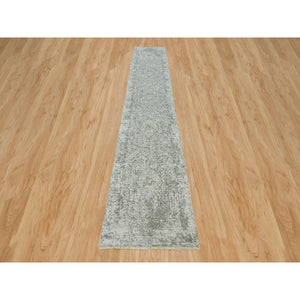 2'6"x15'10" Goose Gray, Broken And Erased Persian Design, Hand Knotted, Wool And Silk, Xl Runner Oriental Rug  FWR395340