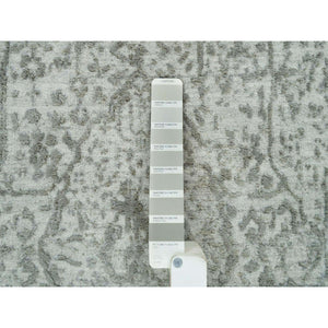 2'6"x15'10" Goose Gray, Broken And Erased Persian Design, Hand Knotted, Wool And Silk, Xl Runner Oriental Rug  FWR395340