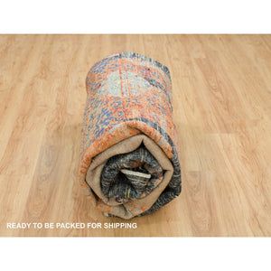 9'2"x12' Metallic Orange, Hand Knotted, Ancient Ottoman Erased Design, Ghazni Wool, Oriental Rug FWR395376