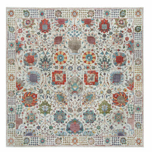 10'2"x10'2" Ivory, Tabriz Vase with Flower Design, Silk with Textured Wool, Hand Knotted, Square Oriental Rug FWR395394