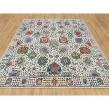 Load image into Gallery viewer, 10&#39;2&quot;x10&#39;2&quot; Ivory, Tabriz Vase with Flower Design, Silk with Textured Wool, Hand Knotted, Square Oriental Rug FWR395394