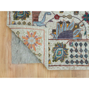 10'2"x10'2" Ivory, Tabriz Vase with Flower Design, Silk with Textured Wool, Hand Knotted, Square Oriental Rug FWR395394