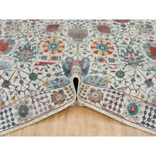 Load image into Gallery viewer, 10&#39;2&quot;x10&#39;2&quot; Ivory, Tabriz Vase with Flower Design, Silk with Textured Wool, Hand Knotted, Square Oriental Rug FWR395394