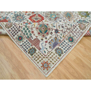 10'2"x10'2" Ivory, Tabriz Vase with Flower Design, Silk with Textured Wool, Hand Knotted, Square Oriental Rug FWR395394