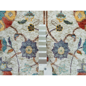 10'2"x10'2" Ivory, Tabriz Vase with Flower Design, Silk with Textured Wool, Hand Knotted, Square Oriental Rug FWR395394