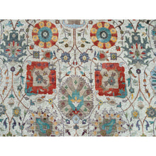 Load image into Gallery viewer, 10&#39;2&quot;x10&#39;2&quot; Ivory, Tabriz Vase with Flower Design, Silk with Textured Wool, Hand Knotted, Square Oriental Rug FWR395394