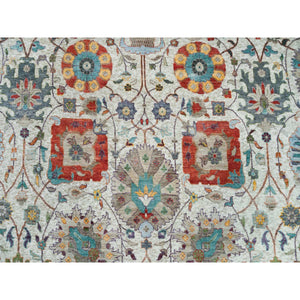 10'2"x10'2" Ivory, Tabriz Vase with Flower Design, Silk with Textured Wool, Hand Knotted, Square Oriental Rug FWR395394
