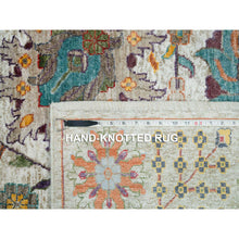 Load image into Gallery viewer, 10&#39;2&quot;x10&#39;2&quot; Ivory, Tabriz Vase with Flower Design, Silk with Textured Wool, Hand Knotted, Square Oriental Rug FWR395394