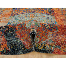 Load image into Gallery viewer, 12&#39;1&quot;x12&#39;1&quot; Metallic Orange, Ancient Ottoman Erased Design, Ghazni Wool, Hand Knotted, Round Oriental Rug FWR395400