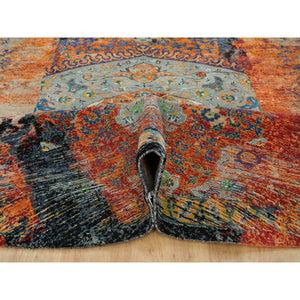 12'1"x12'1" Metallic Orange, Ancient Ottoman Erased Design, Ghazni Wool, Hand Knotted, Round Oriental Rug FWR395400