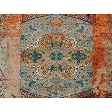 Load image into Gallery viewer, 12&#39;1&quot;x12&#39;1&quot; Metallic Orange, Ancient Ottoman Erased Design, Ghazni Wool, Hand Knotted, Round Oriental Rug FWR395400