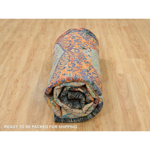 12'1"x12'1" Metallic Orange, Ancient Ottoman Erased Design, Ghazni Wool, Hand Knotted, Round Oriental Rug FWR395400