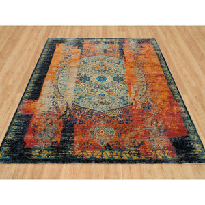 8'1"x8'1" Metallic Orange, Hand Knotted, Ancient Ottoman Erased Design, Ghazni Wool, Square Oriental Rug FWR395418