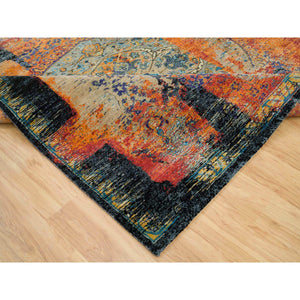 8'1"x8'1" Metallic Orange, Hand Knotted, Ancient Ottoman Erased Design, Ghazni Wool, Square Oriental Rug FWR395418