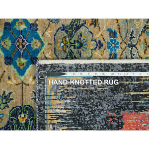 8'1"x8'1" Metallic Orange, Hand Knotted, Ancient Ottoman Erased Design, Ghazni Wool, Square Oriental Rug FWR395418